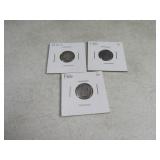 (3) 1906/1910/1916 Barber Head Dimes silver sleevd