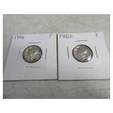 (2) 1943d/1944 Mercury Dimes sleeved silver