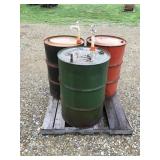 3 metal 55 gallon drums green and orange one have