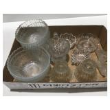 Clear glass, bowls, candlesticks, salt, and