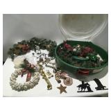 Christmas decor items in tote