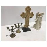 Decor items cross, angel candle sticks