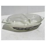 Pyrex barb wire pattern divided casserole dish