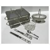 Vintage, metal and glass serving items