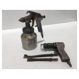 Pneumatic, chipping, hammer and Devlibiss spray