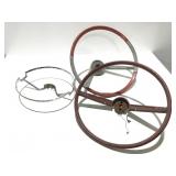 Two vintage steering wheels & 1964 Plymouth horn
