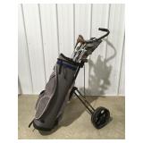 Golf clubs with bag and cart