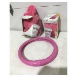 Shaggy pink car seat covers & steering wheel