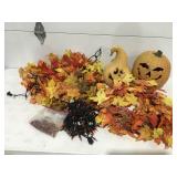 Fall, decor, pumpkins, lights wreath