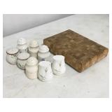 Cutting board and salt and pepper shakers