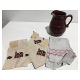Cranberry stoneware, pitcher and more