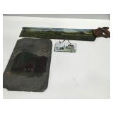 Painted hand saw and slate
