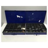 2 metal hardware holding boxes with contents