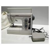 White blue jeans, machine, sewing machine