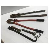 Bolt cutters, prybar, and pins