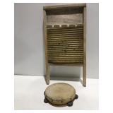 Vintage washboard and tambourine