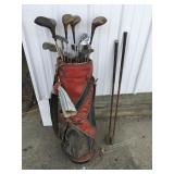 Vintage golf bag and clubs