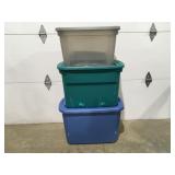 3 Empty storage containers Largest is 18 gallon