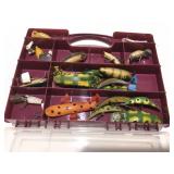 Vintage fishing, lures, double-sided case