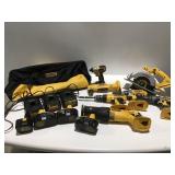 DeWalt 12 and 18 V cordless tools in bag with