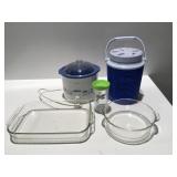Kitchen items, crockpot, Pyrex  baking dishes,