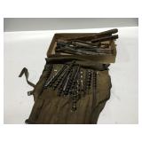 Vintage tools, drillbits, files, ruler, nippers,