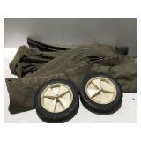 2 10 inch mower, wheels and heavy canvas tarp