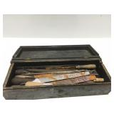 Miscellaneous files in vintage wood box