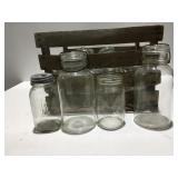 Vintage canning jars in wood crate