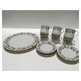 Royal Doulton holly cups & saucers, large plates