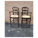 Pr Rush Seat Stressed Bar Stools 50.5"H