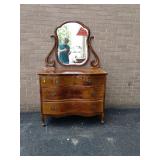 Dresser w/Mirror, heavily shellaced 35"Hx42"Wx22"D