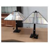 Pr. deco style table Lamps w/leaded shades Pr. deco style table Lamps w/leaded shades