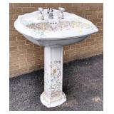 Floral Decorated Pedestal Basin/Sink