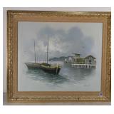 Oil on Canvas, Harbor Scene Image 19"x23" Oil on Canvas, Harbor Scene Image 19"x23"