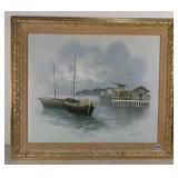 Oil on Canvas, Harbor Scene Image 19"x23"