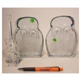 Pr. glass owl book ends & Hard Rock Cafe paper wt?