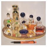 Lot of various perfumes & cologne w/mirrored tray