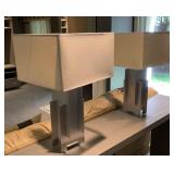 Pr. brushed aluminum table lamps