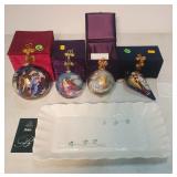 Belleek porc. china tray &4 Libien boxed ornaments