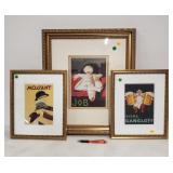 3 framed French advert. prints