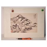 Japanese wood block hill side w/ wax seal