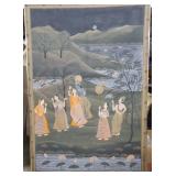 Lg. painted cloth of India dancers