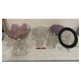Perfume, biscuit jar, & misc. glass