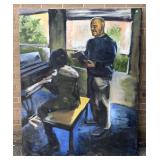 O/C unframed painting piano student