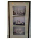 3 framed photos of "The Pride" & 2 tall ships