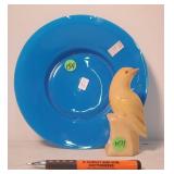 Peking glass plates & carved stone bird