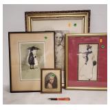 Lot framed prints, Gibson Girl & lot