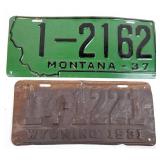 Vtg Wyoming 1931, Montana 1937 License Plates