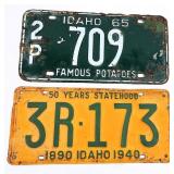 Idaho 1965, & 1940 Anniversary License Plates